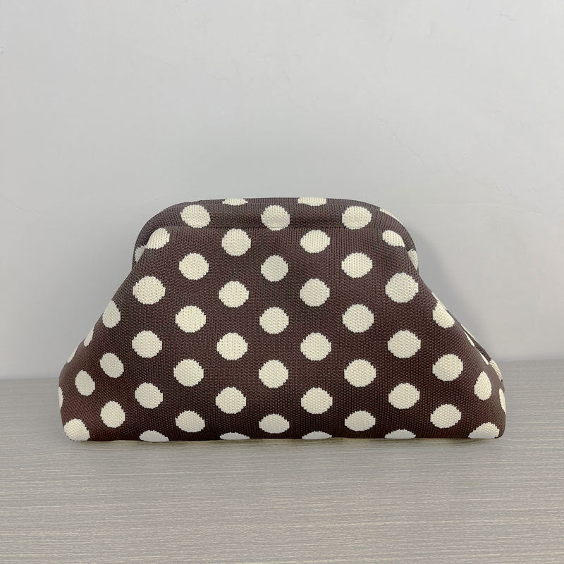 Polka Dot Knitted Kiss-Lock Clutch Bag