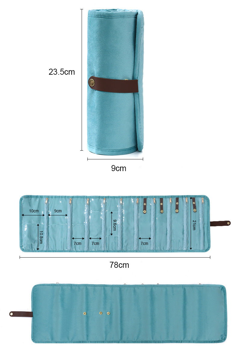 Plush Velvet Travel Jewelry Roll Organizer