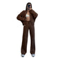 Women's Zippered Cardigan Sweatshirt and Straight Pants Suit