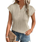 Wavy Textured Button V Neck Tee