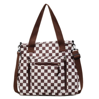 Checker Canvas Tote Bag Corduroy Bag