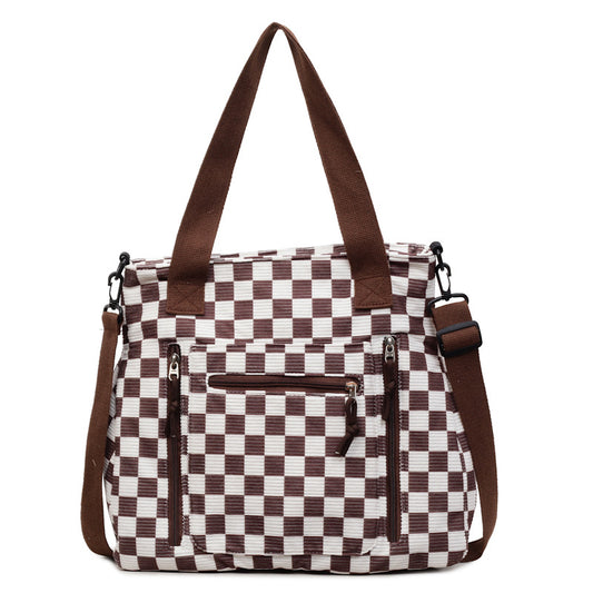 Checker Canvas Tote Bag Corduroy Bag