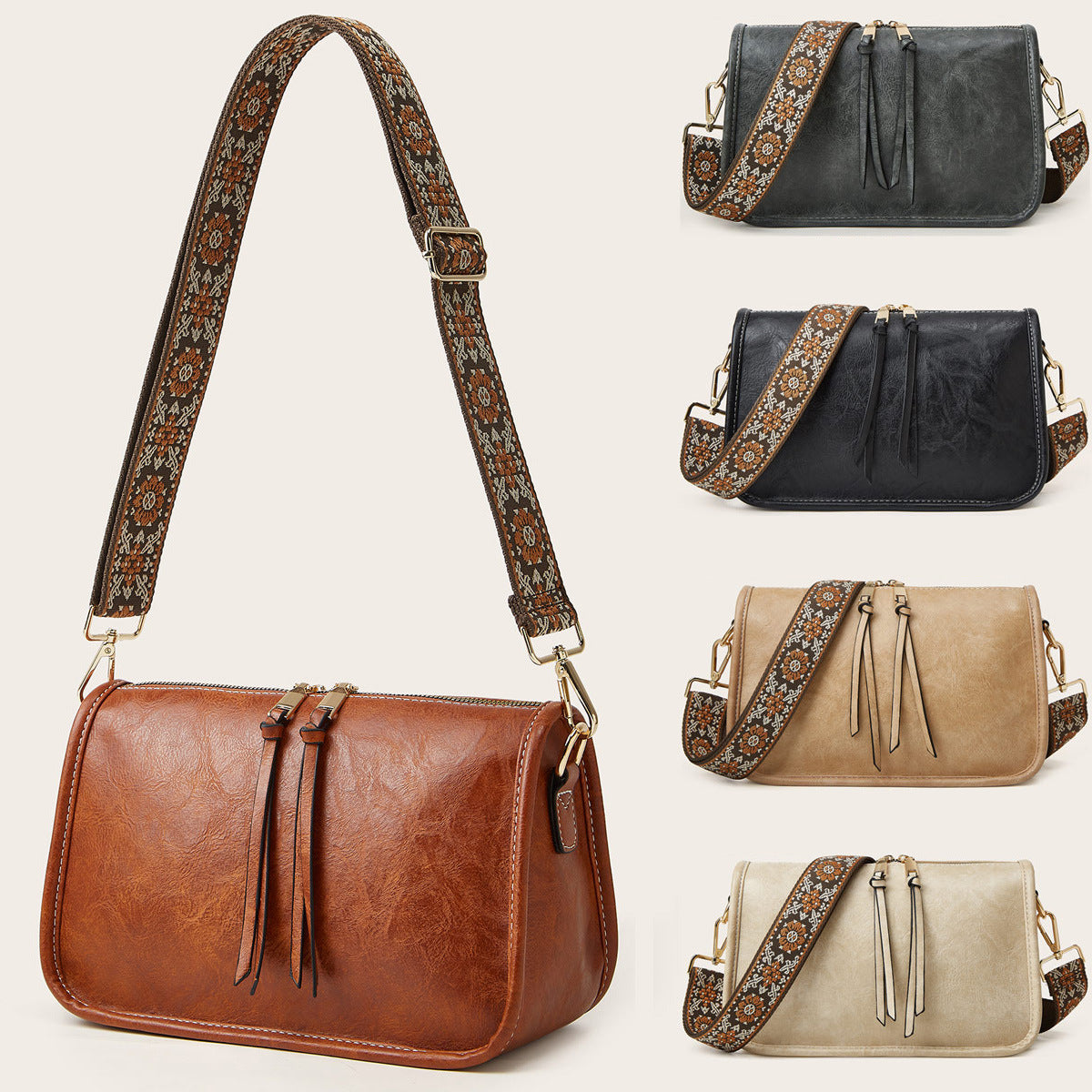 Retro Solid Color Crossbody Bag
