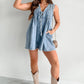 Washed Denim Pleated Romper