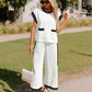 Color Block Pocketed T Shirt and Wide Leg Pants Set