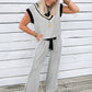 Beige Stylish Knit Lace Colorblock Trim V Neck Tank Drawstring Wide Leg Pants Set