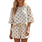 Polka Dot Short Sleeve Loose Top Drawstring Shorts Set