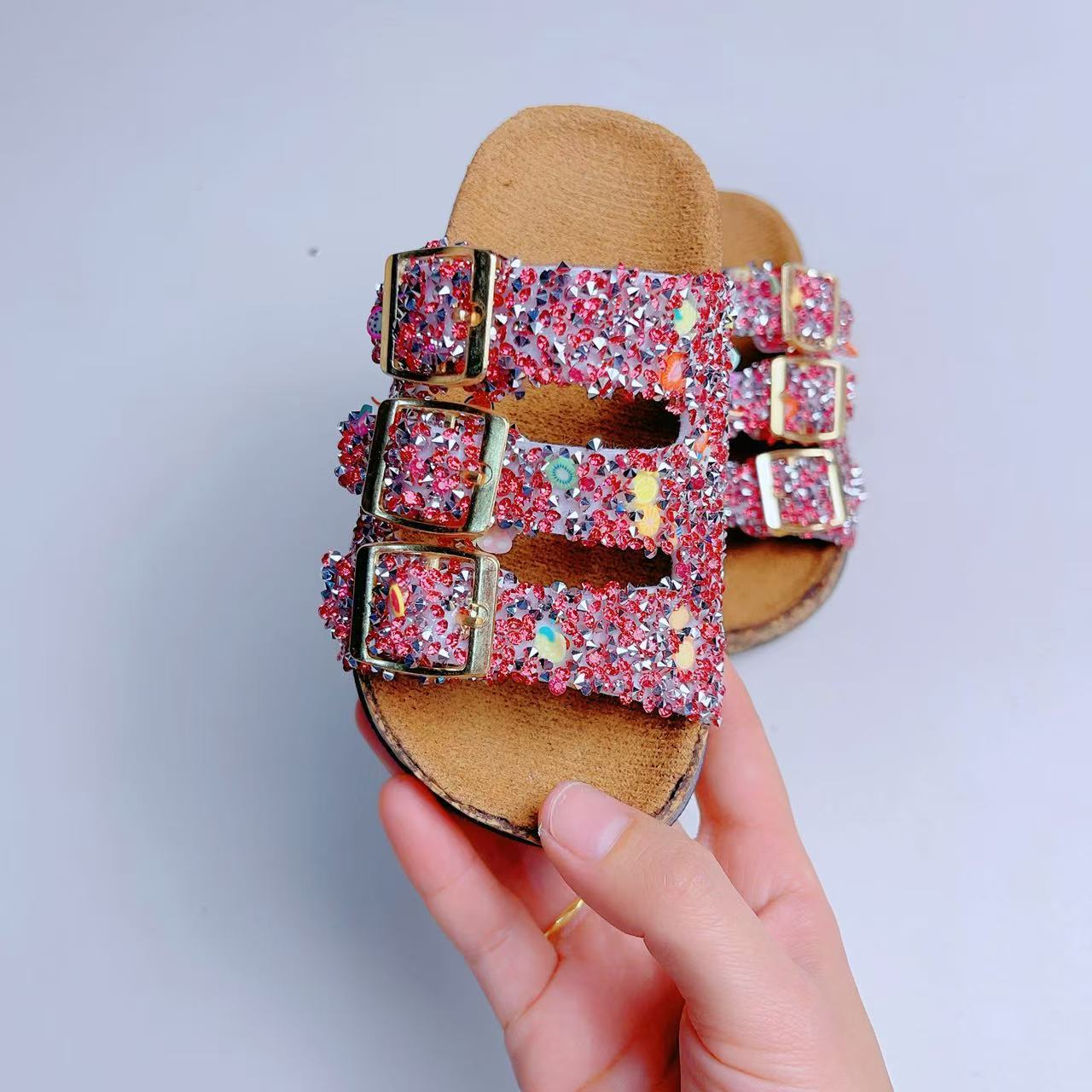 Girls Sparkly Buckle Cork Sandals