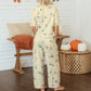 Beige Duck Print Short Sleeve Top Pocket Pants 2pcs Casual Set
