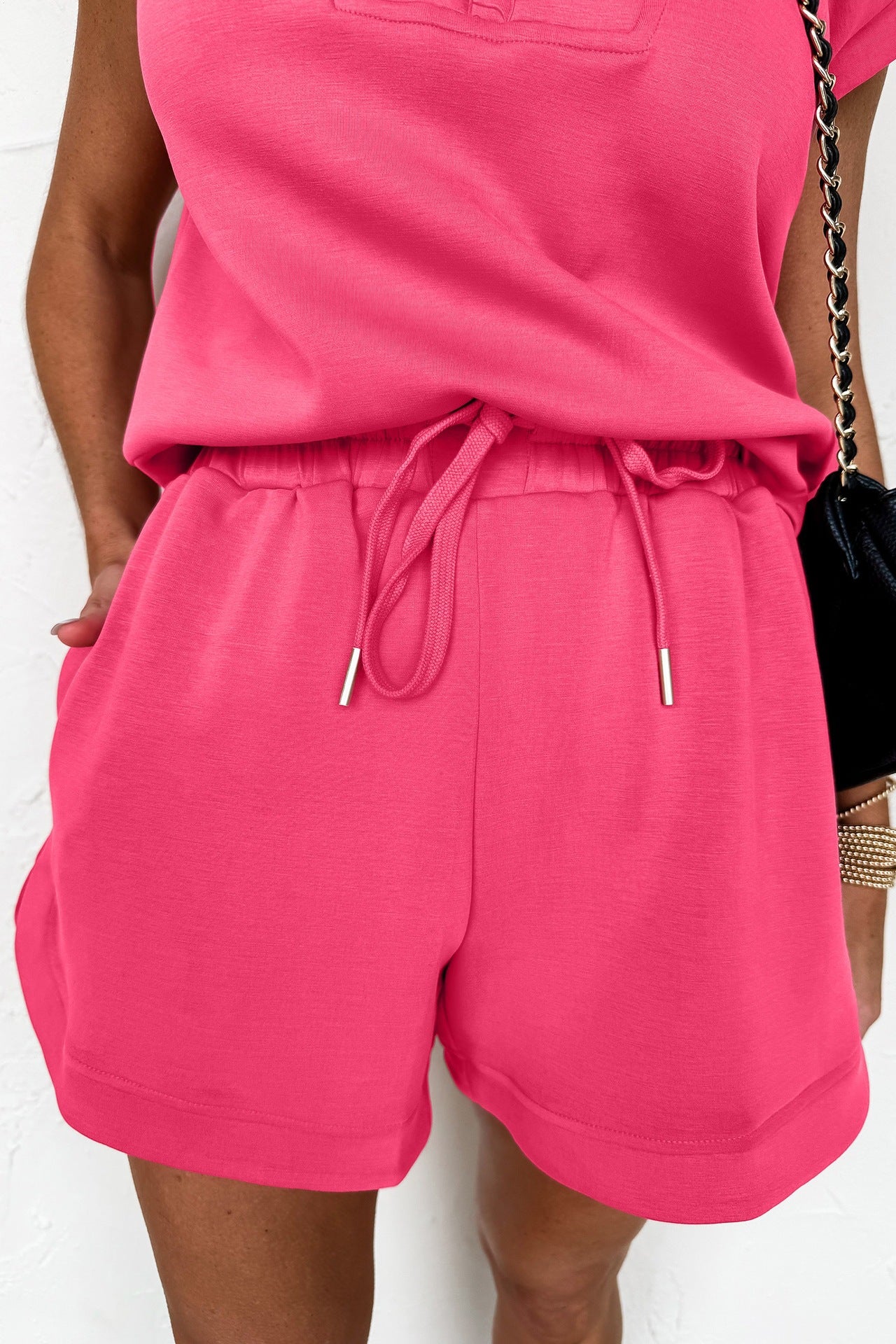 Quarter Zip Sleeveless Top Drawstring Shorts Casual 2pcs Outfit
