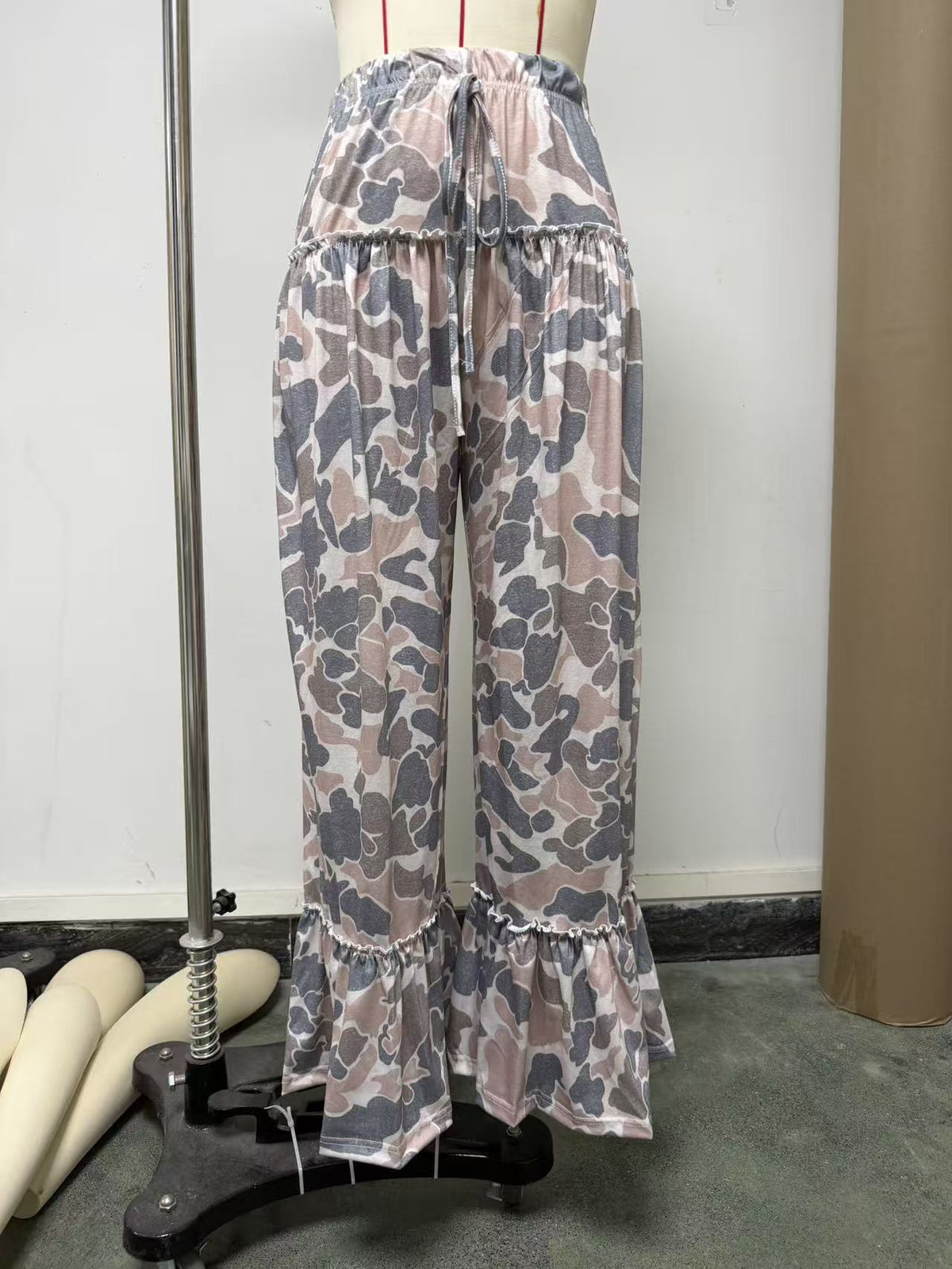 Camo Print Wide Leg Casual Pants