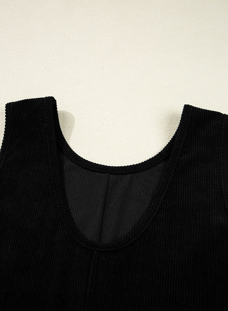 Corduroy Sleeveless Mini Dress With Patched Pockets