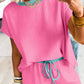 Cream Soft Ribbed Color Block Trim Casual Short Set