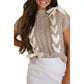 Simply Taupe Cable Knit Colorblock Satin Bowknot Short Sleeve Sweater