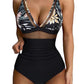 Leopard Mesh Insert V Neck High Waist Monokini