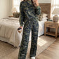 Multicolour Camouflage Patchwork Striped Detail Long Sleeve Top Casual Pants Set