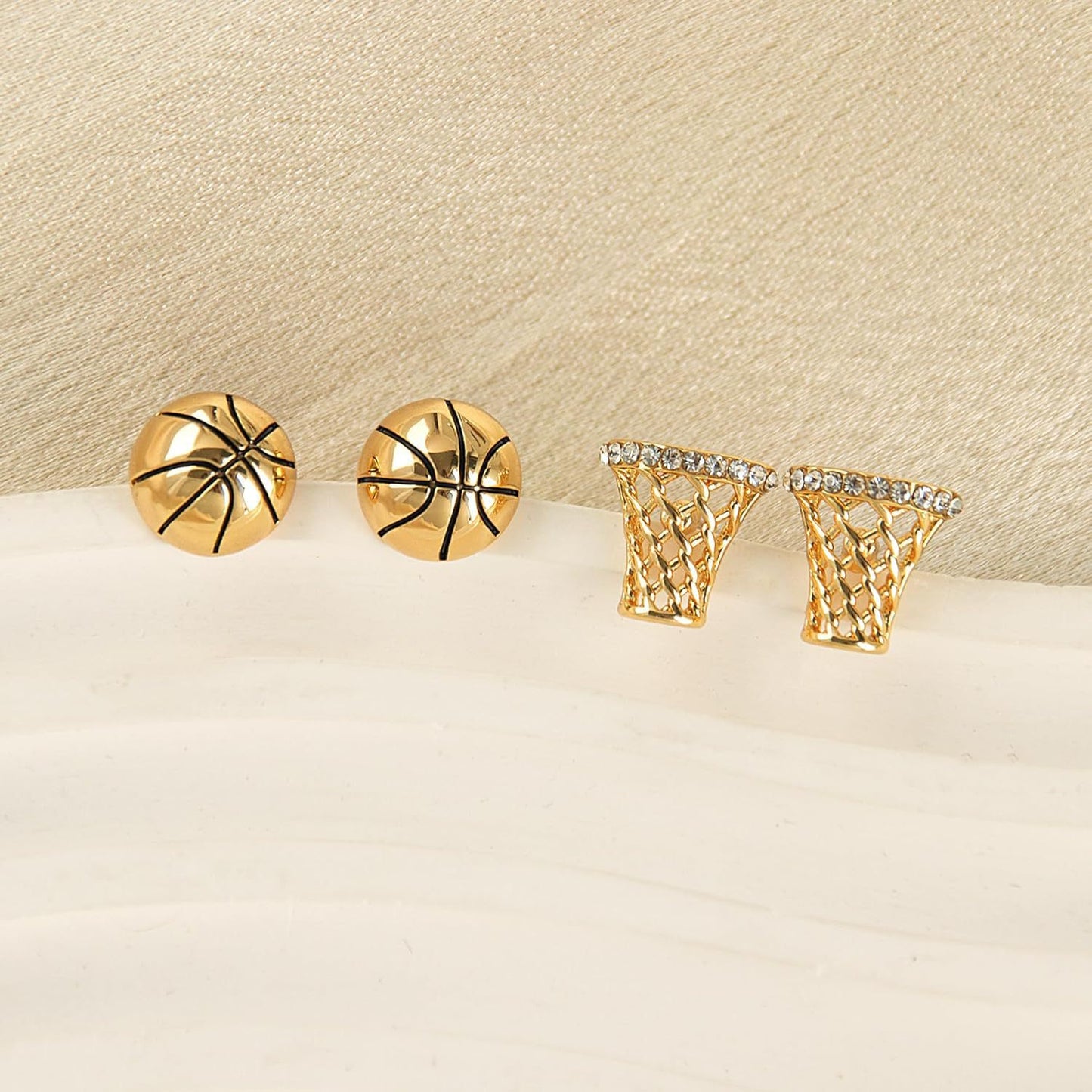 14K Gold Stud Earrings with Sporty Elements