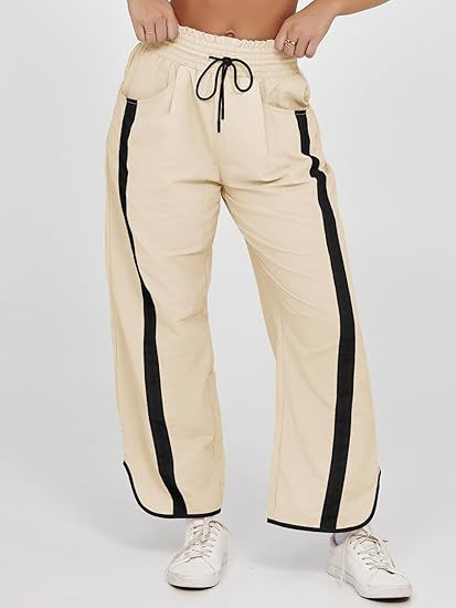 Retro Contrast Side Stripe Wide Leg Track Pants