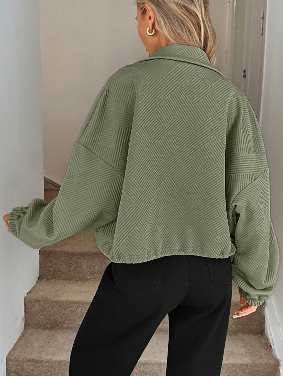 Chic Geometric Textured Zip Up Jacket