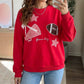Racing Red Gingham Patch Embroidered Rugby Game Day Stars Sweatshirt