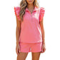 Half Zipped Ruffled Short Set