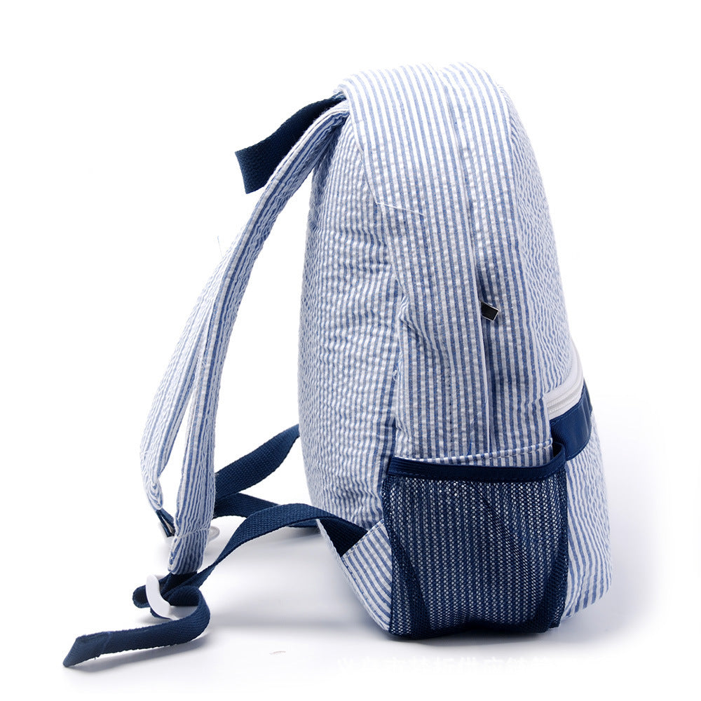 Custom-Embroidered Seersucker Kids' Backpack / Students Schoolbag