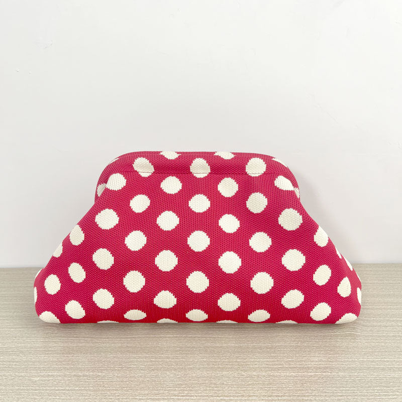 Polka Dot Knitted Kiss-Lock Clutch Bag