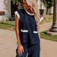 Color Block Pocketed T Shirt and Wide Leg Pants Set