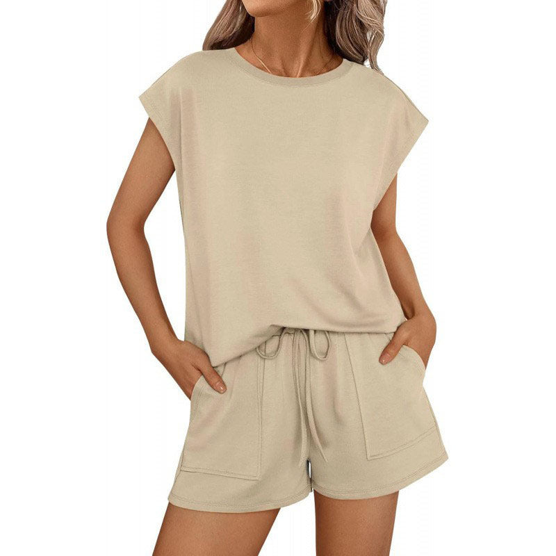 Short Sleeve Lounge Top and Shorts Set with Relaxed Fit