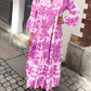 Stand Collar Trumpet Sleeve Printed Dress