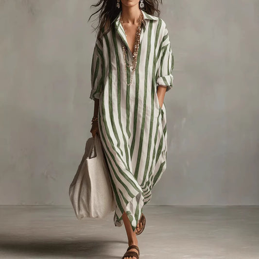 Stylish Long Striped Cardigan-Style Dress for Women