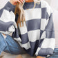 Women's Plus-Size Loose-Fit Color-Block Long-Sleeve Crew-Neck Knit Sweater