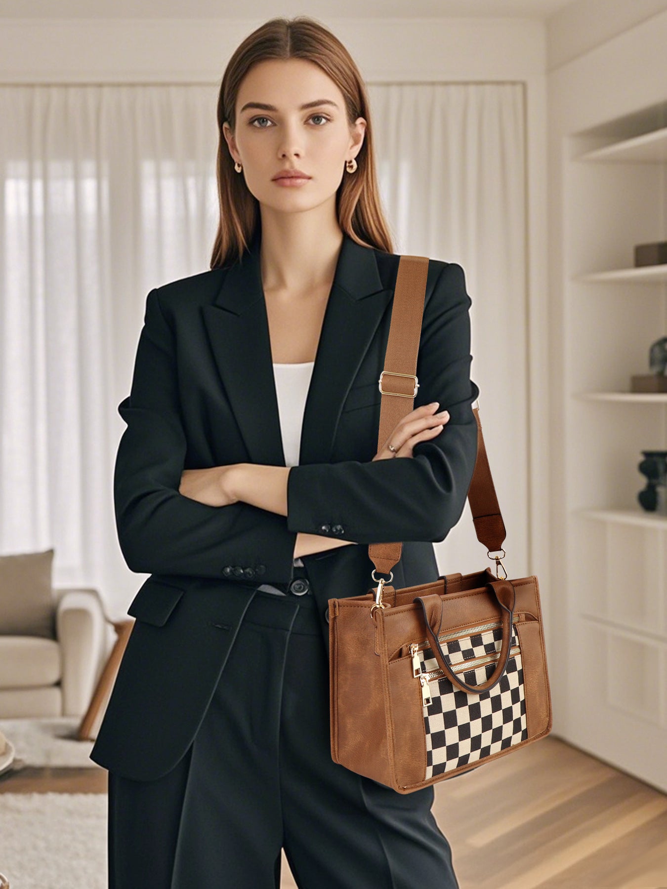 Leisure Crossbody Bag With Double Zippers For Women