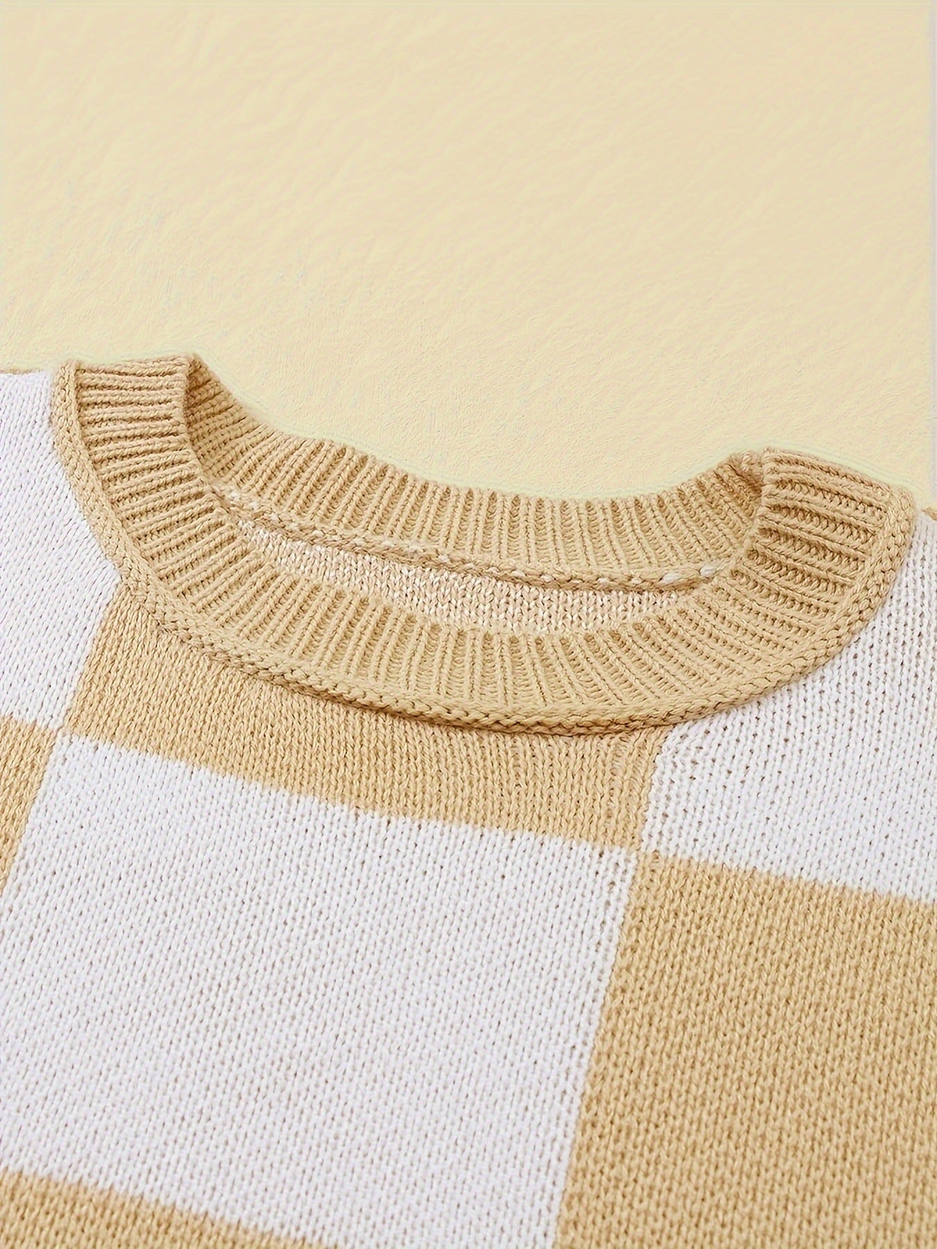 Women's Plus-Size Loose-Fit Color-Block Long-Sleeve Crew-Neck Knit Sweater