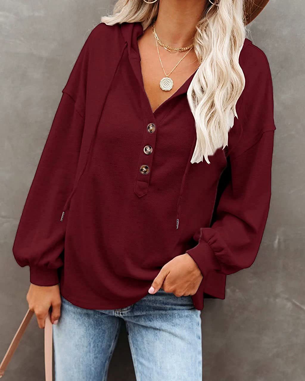 Solid Button Hood Top