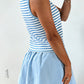 Sky Blue Stripe Slim Tank Contrast Ruffle Mini Skort Set