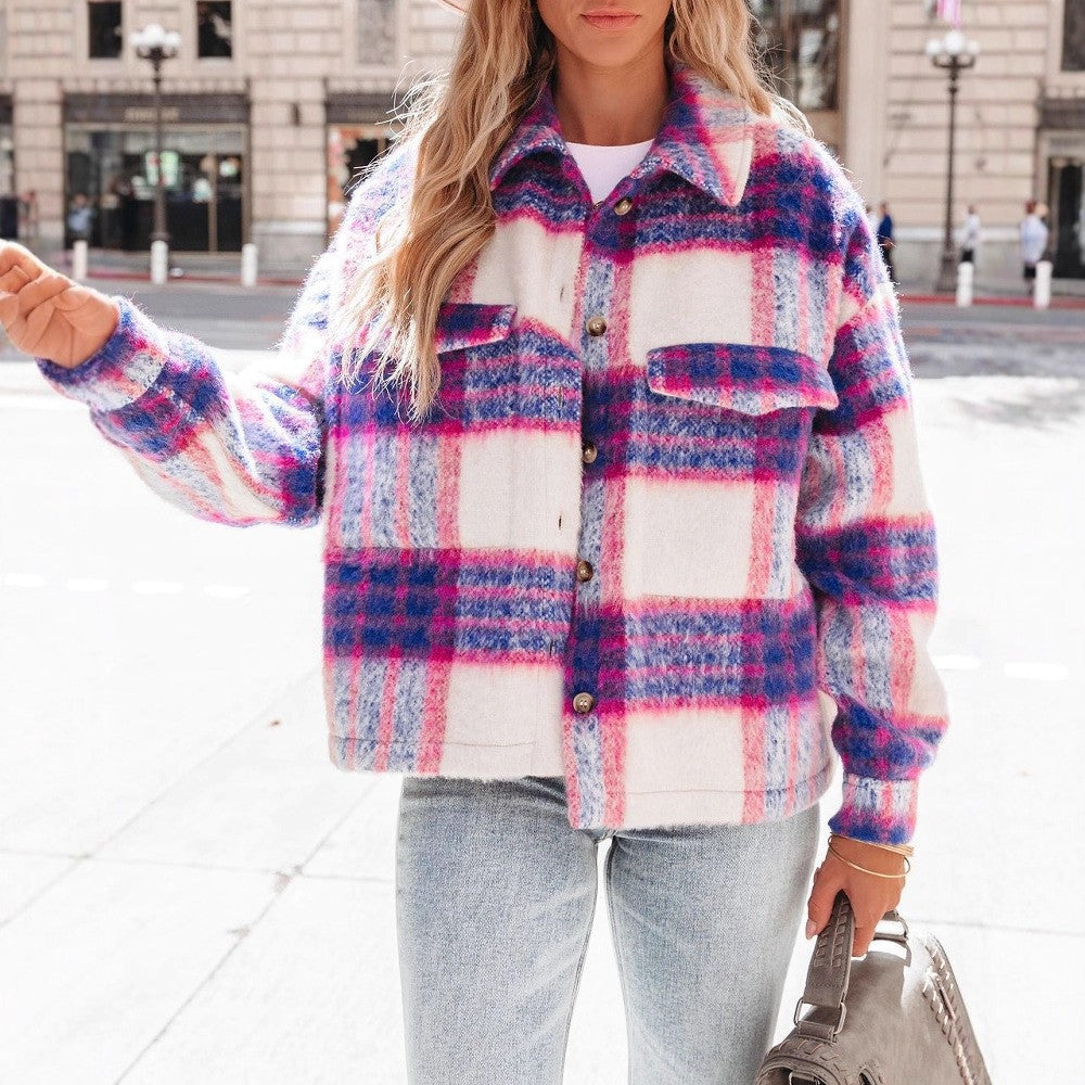 Plaid Short Woolen Thick Coat