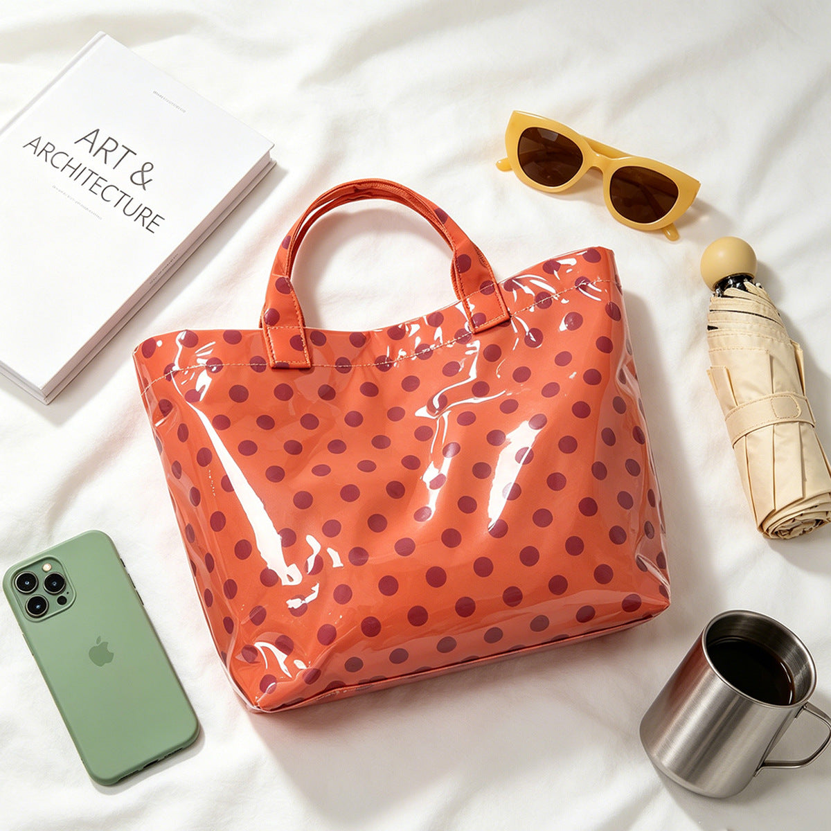 Polka Dot Durable Waterproof PVC Tote Bag