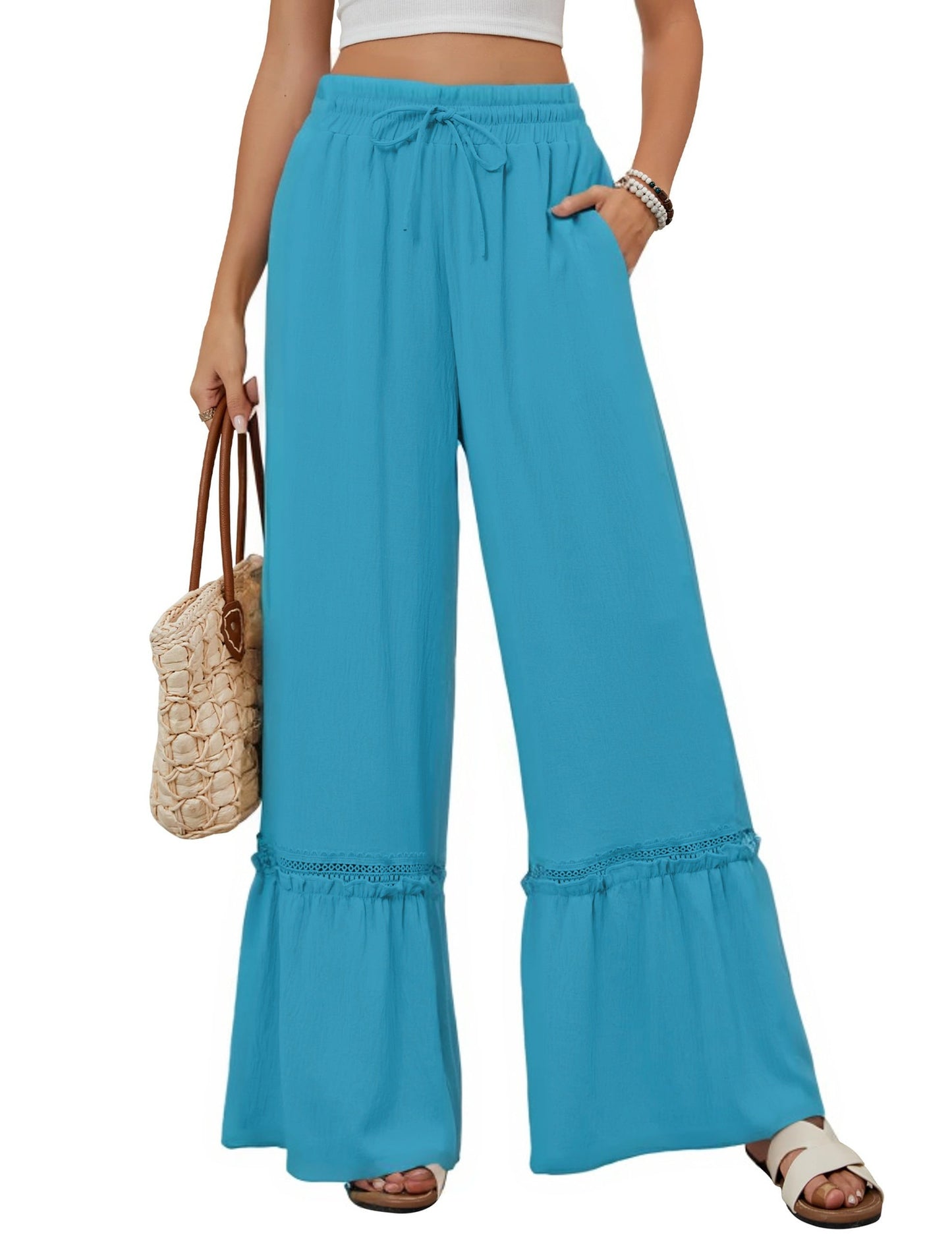 Women's Drawstring Wide-Leg Trousers