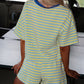 Stripe Drop Shoulder Boxy Casual Terry Short Set