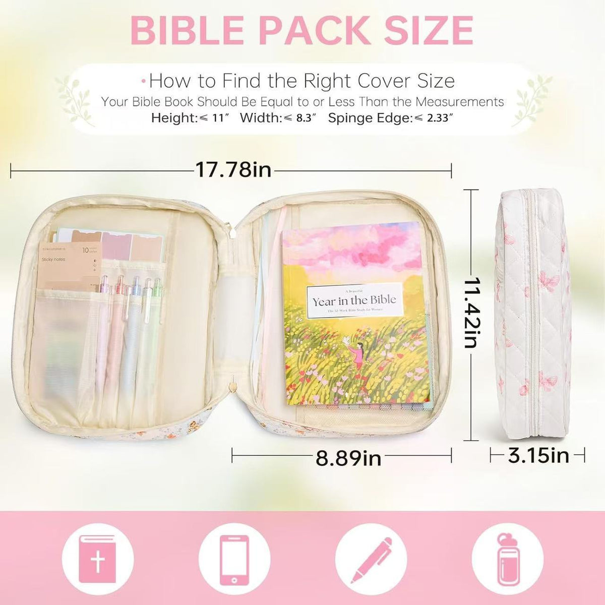Floral Quilted Bible Cover Large Capacity Bible Case