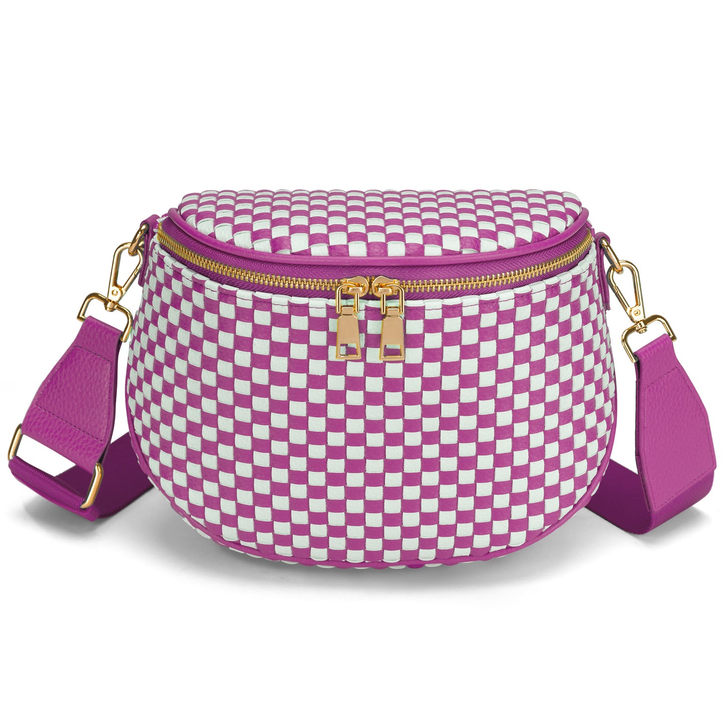 Trendy Woven Checkered Crossbody Bum Bag for Women