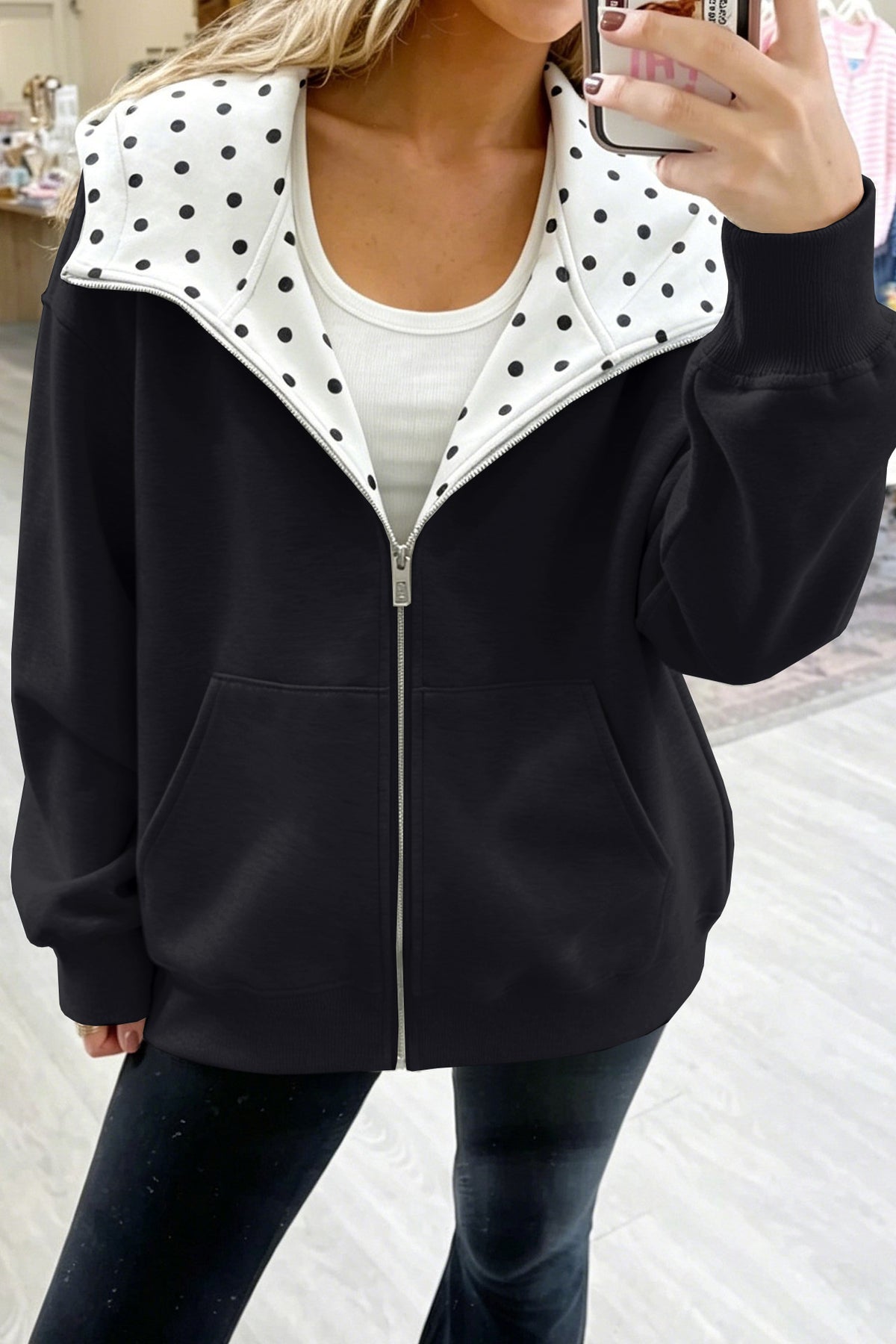 The Olivia Polka Dot Zip-Up