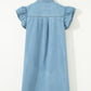Sandalwood Frilled Detail Button Down Ruffle Short Sleeve Denim Mini Dress