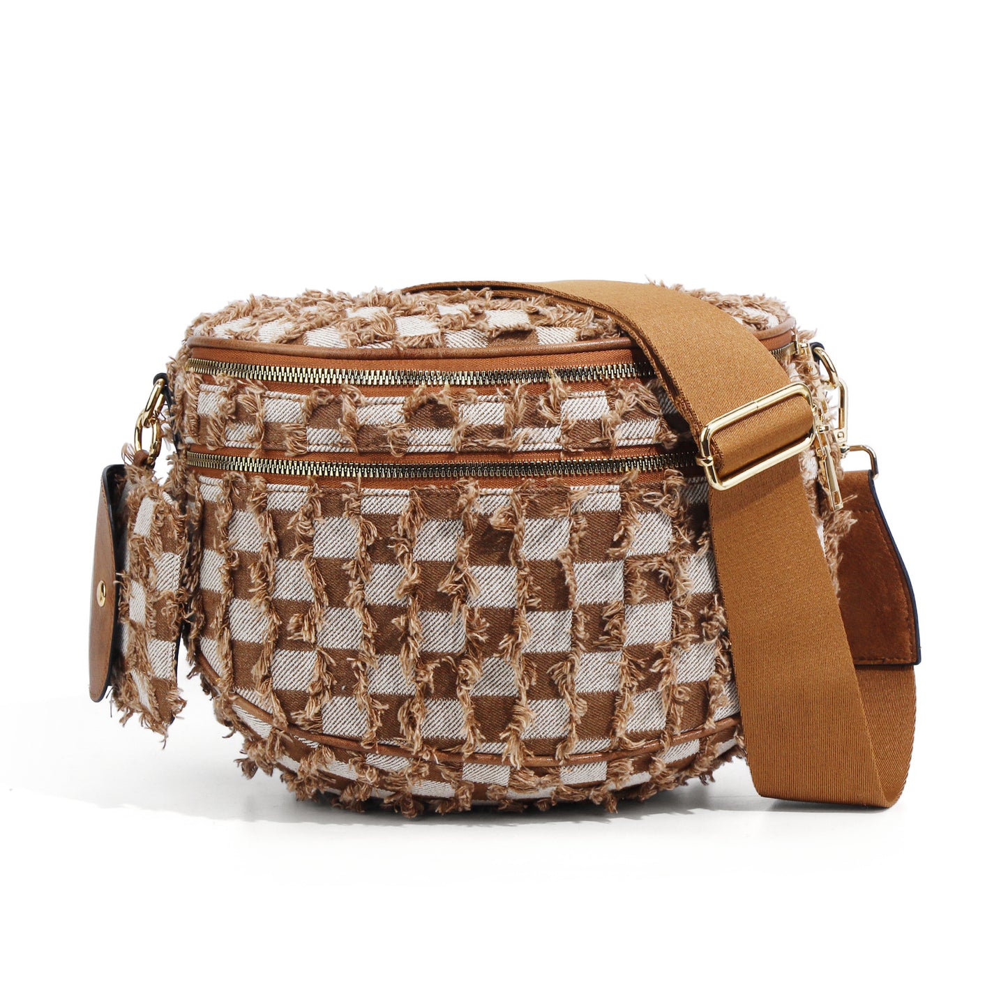 Checkered Crossbody Bag with Detachable Pouch