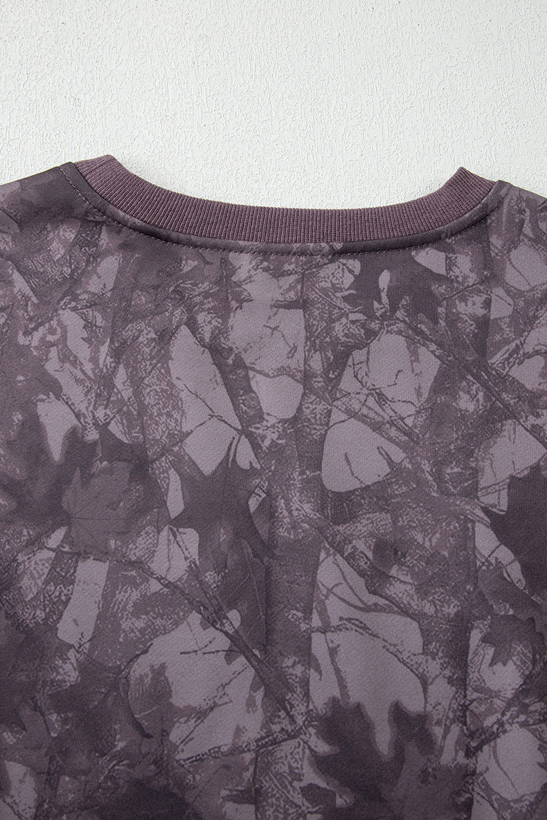 Woodland Camo Print Baggy Pullover Drawstring Shorts Set