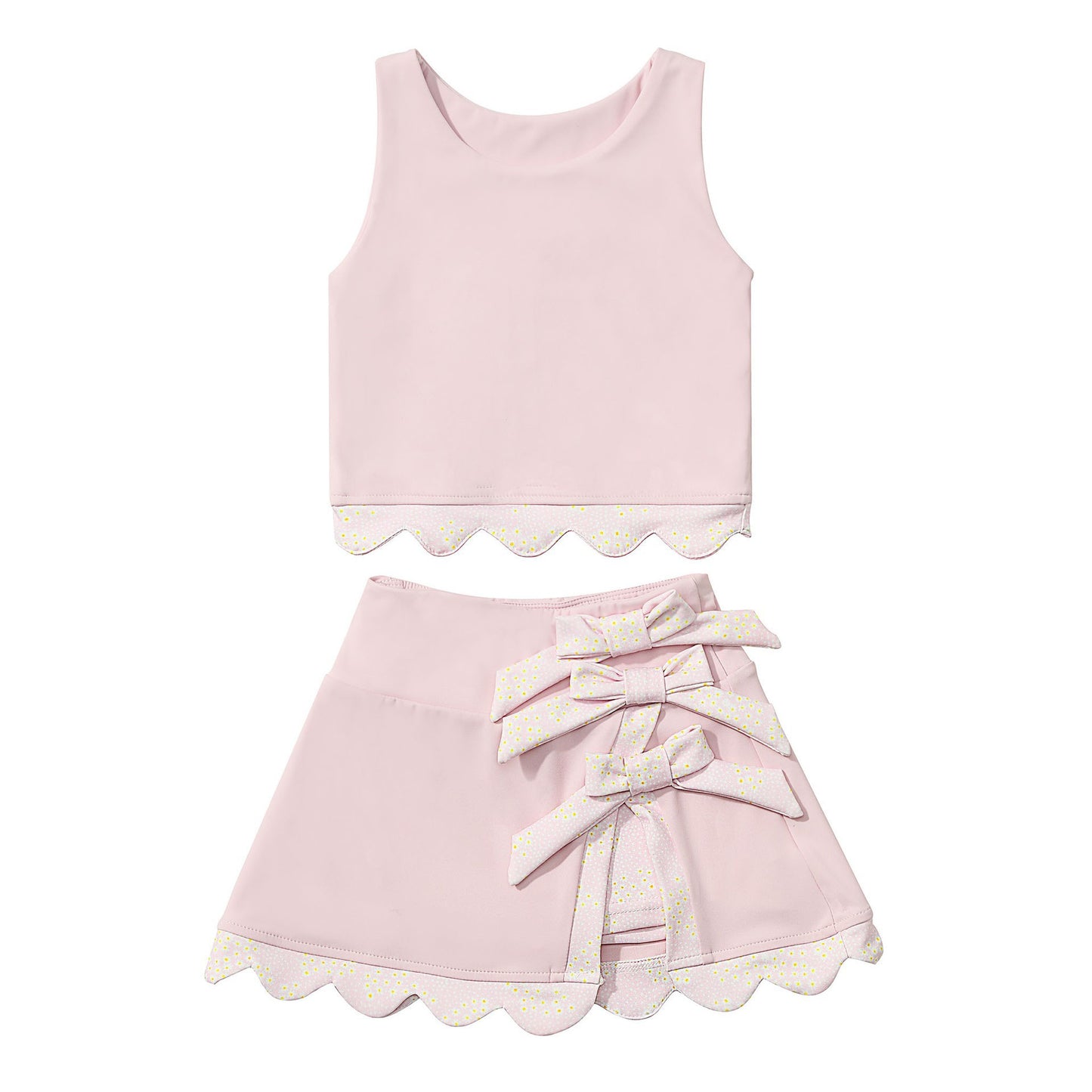 Custom Text Logo Girls' Sleeveless Top and Skirt Two-Piece Set