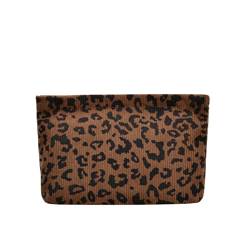 Corduroy Leopard Print Cosmetic Bag