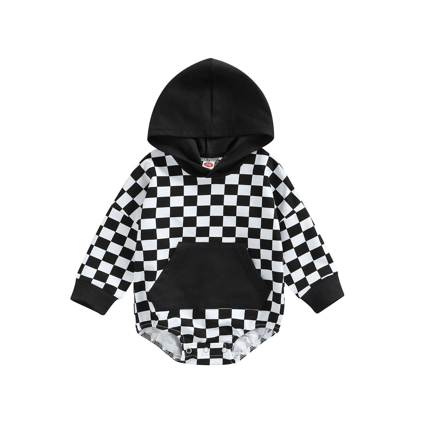Checkered Bubble Hooded Romper