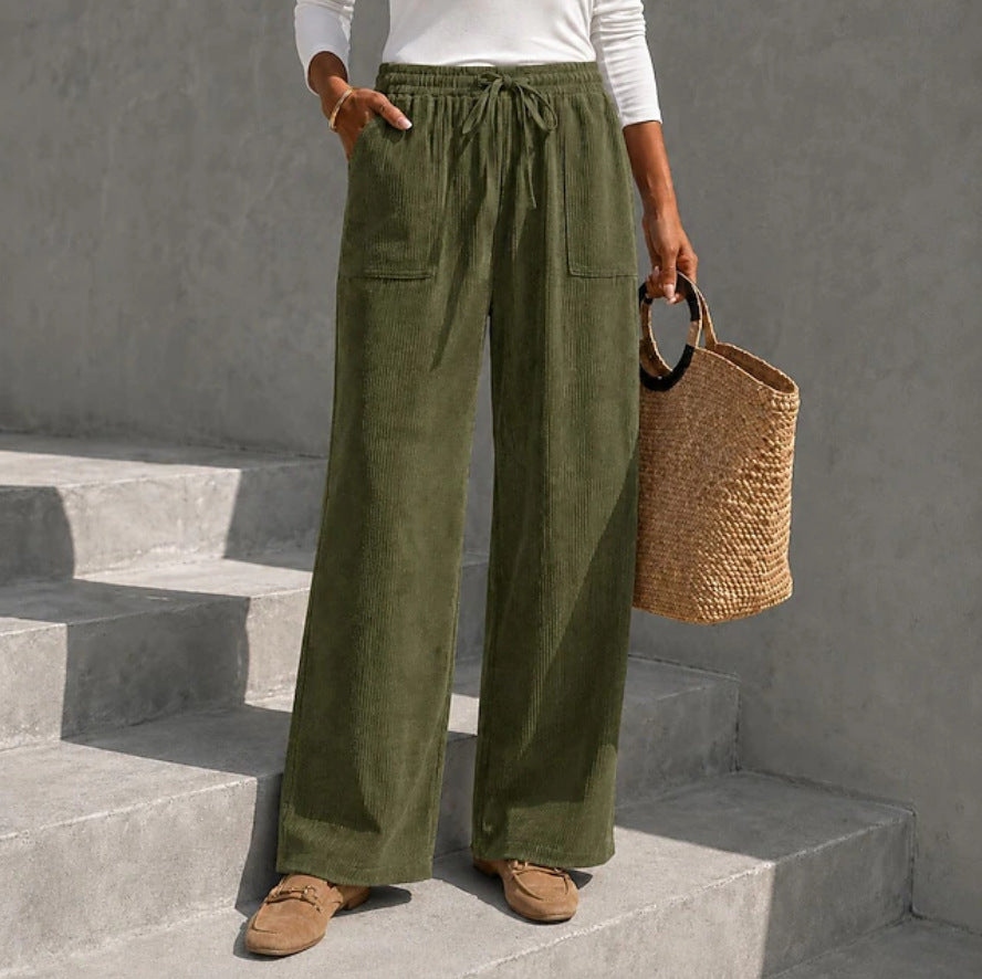 Women's High-Waisted Corduroy Wide-Leg Pants
